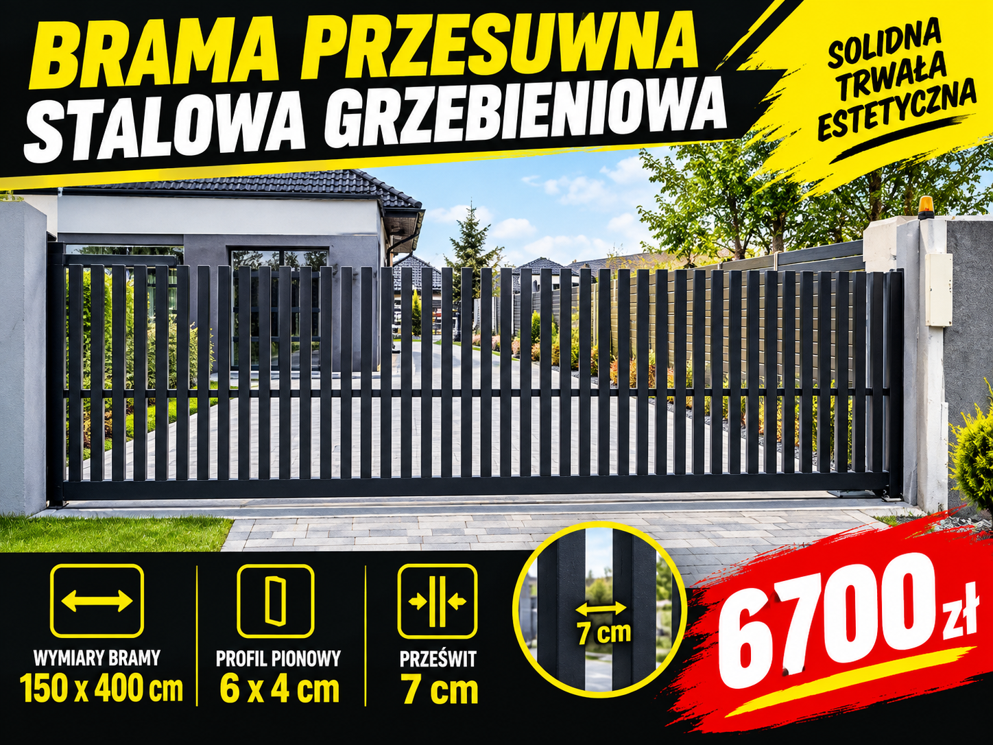 Brama przesuwna grzebieniowa 150x400cm 7